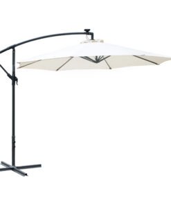 Outsunny Umbrella Parasol W/Solar Powered LED strips, Φ2.95x2.45H m-Cream