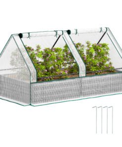 Outsunny Metal Planter Box with Cover, Raised Garden Bed with Greenhouse, for Herbs and Vegetables, White and Dark Grey
