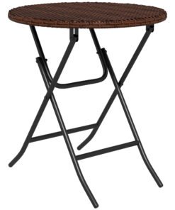 Outsunny Foldable PE Rattan Outdoor Coffee Table, Metal Frame Wicker Round Side Table, Coffee Table Side Table for Lawn, Garden, Mixed Brown