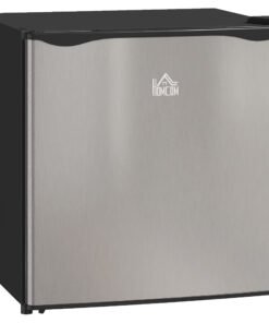 HOMCOM 46 Litre Table Top Mini Fridge, Small Fridge with Ice Box, Reversible Door, Adjustable Temperature and Legs for Bedrooms, Home Office, Silver Tone