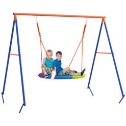 Outsunny Metal Kids Swing Set Nest Swing Seat with A-Frame Structure for Outdoor Use - Multicoloured