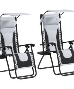 Outsunny Zero Gravity Lounger Chair Set of 2, Folding Reclining Patio Chair with Shade Cover, Padded Seat, Cup Holder, Soft Cushion and Headrest for Poolside, Camping, Light Grey