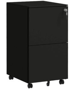 Vinsetto 2-Drawer Vertical Filing Cabinet with Lock and 5 Wheels, Steel Mobile File Cabinet, for A4, Legal and Letter Size, Pre-Assembled Body, Black