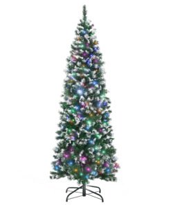 HOMCOM 6FT Tall Prelit Pencil Slim Artificial Christmas Tree with Realistic Branches, 300 Colourful LED Lights and 618 Tips, Xmas Decoration, Green