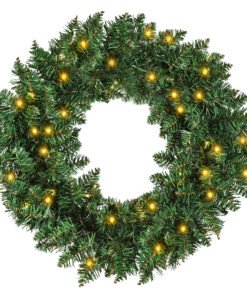 HOMCOM 55CM Pre-lit Christmas Wreath with 50 Warm White LED Ideal Xmas Artificial Door Decoration