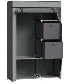 HOMCOM Fabric Wardrobe, Portable Wardrobe, Clothes Storage Unit with 5 Compartments, Hanging Rail and 2 Fabric Drawers, 102 x 42.5 x 162.5cm, Dark Grey
