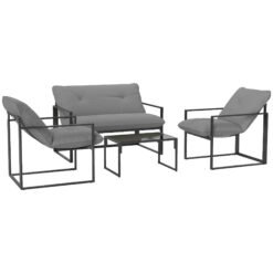 Outsunny Four-Piece Relaxed Back Garden Dining Set - Black/Light Grey