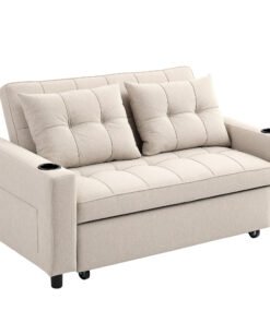 HOMCOM Two-Seater Pull-Out Sofa Bed - Beige