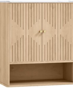 HOMCOM Bathroom Wall Cabinet with Adjustable Shelf - Oak