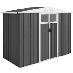 Outsunny 8 x 4 ft Metal Garden Shed, Garden Storage Shed with Window, 4 Vents and Lockable Door, Waterproof Galvanised Steel Tool Storage Cabinet, Dark Grey