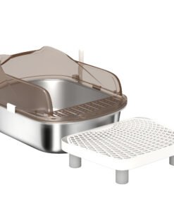 PawHut Stainless Steel Litter Box with Lid, High Wall Sided Enclosure, Pedal, Scoop, Non-Sticky, Anti-Leakage, Easy Cleaning