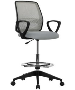 Vinsetto 100-120cm Draughtsman Office Chair, with Footrest - Light Grey