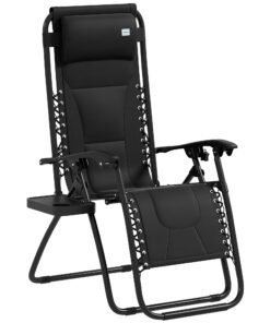 Outsunny Zero Gravity Lounger Chair, Folding Reclining Patio Chair with Padded Seat, Cup Holder, Soft Cushion and Headrest for Poolside, Camping, Black
