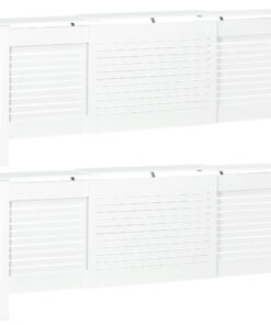 HOMCOM Set of 2 MDF Extendable Radiator Cover with Cabinet Shelving, Home Office Slatted Design, White 139-208.5L x 20.5W x 82.5H cm