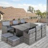 Outsunny 10 Seater Rattan Cube Garden Furniture Set with Parasol Hole, Rattan Dining Set with Cushions, Outdoor Dining Table and Chairs with Rectangular Glass Top Table for Patio, Mixed Grey