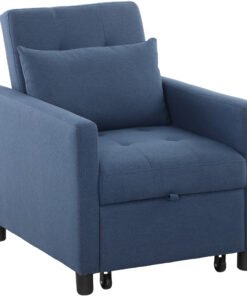 HOMCOM 3-In-1 Chair Bed, Convertible Sleeper Chair with Adjustable Backrest, Pillow and Footrest for Living Room, Blue