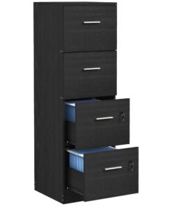 HOMCOM Four-Drawer Lockable Filing Cabinet - Black Wood Effect