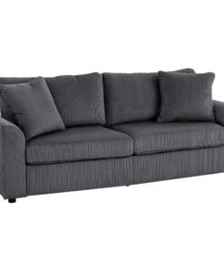 HOMCOM Modern 3 Seater Sofa with Spring Cushion, 212 cm Fabric Jumbo Cord Sofa Couch with 2 Scatter Cushions, Upholstered Corduroy Settee for Living Room, Bedroom, Home Office, Grey