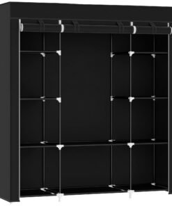 HOMCOM Portable Wardrobe, Foldable Fabric Wardrobe, 150 x 43 x 162.5cm, Clothes Storage Organiser with Hanging Rail, Shelves, Fabric Cover for Bedroom, Black