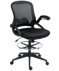 Vinsetto Drafting Chair with Flip-up Armrest, Mesh Office Stool with Foot Ring, 360 Degree Swivel Height Adjustable Chair for Standing Desk, Black