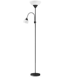 HOMCOM LED Floor Lamp for Living Room, 180cm Tall Standing Lamp, Mother and Child Uplighter with Adjustable Gooseneck, Black