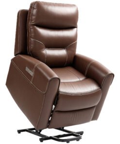 HOMCOM Power Lift Recliner Chair for Elderly, Overstuffed Faux Leather Riser and Reclining Chair with USB A+C Ports, Remote Control, Recliner Armchair for Living Room, Brown