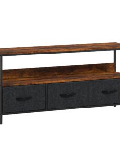 HOMCOM TV Stand Cabinet with 3 Foldable Drawers - Rustic Brown