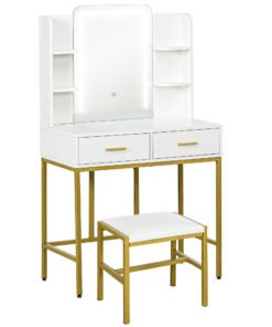 HOMCOM LED Light Dressing Table, with Stool - White