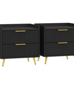 HOMCOM Elegant Two-Drawer Bedside Table Set of 2 - Black
