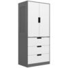 HOMCOM 2 Door Wardrobe, Modern Wardrobe with 3 Drawers and Hanging Rod for Bedroom, Grey