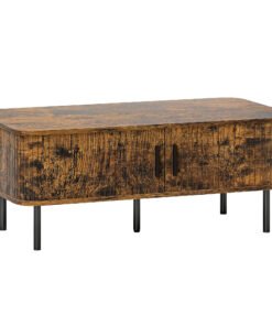 HOMCOM Coffee Table with Storage, Living Room Table with Slatted Tambour Sliding Doors and Foot Pads, Rectangular Coffee Table with Elevated Base for Living Room, Rustic Brown