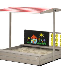 Outsunny Kids Wooden Sandpit, sandbox with canopy & Seats, for Gardens - Grey