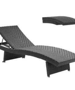 Outsunny Outdoor PE Rattan Sun Lounger, Folding Wicker Garden Lounger Recliner with 4-Level Adjustable Backrest, Rolling Sunbed Lounge Chair with Wheels, Non-Slip Legs for Balcony, Beach, Black