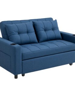 HOMCOM Two-Seater Pull-Out Sofa Bed - Dark Blue