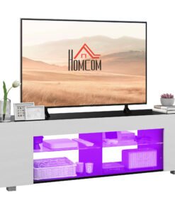 HOMCOM Multi-Shelf TV Cabinet, with Adjustable LED Lights - White