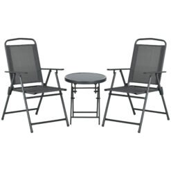 Outsunny Three-Piece Garden Seat Set, with Glass-Top Table - Dark Grey