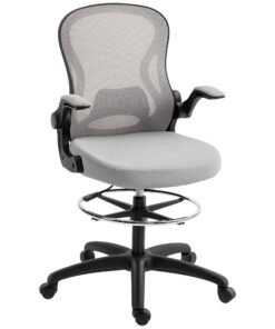 Vinsetto Adjustable Mesh Standing Desk Chair with Flip-up Armrests Lumbar Support Armrests Adjustable Footrest Ring Grey