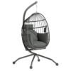 Outsunny Hanging Egg Chair Outdoor Indoor Garden Swing Chair with Folding Basket and Thickened Cushion, Garden Hanging Chair with Stand, Headrest, Cup Holder for Patio, Balcony, Dark Grey