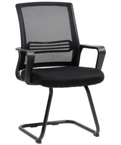 HOMCOM Ergonomic Desk Chair No Wheels, Padded Meeting Office Chair with Sled Base for Home Conference Room, Bedroom, Waiting, Reception, Black