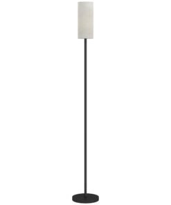 HOMCOM Floor Lamp for Living Room, Modern Standing Lamp with Linen Shade & Foot Switch, Minimalist Tall Pole Lampshade for Bedroom, Office, White