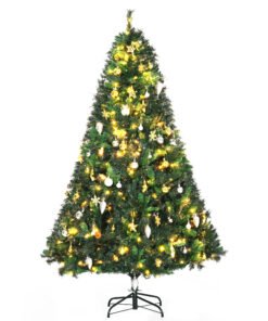 HOMCOM 1.8m 6ft Pre-Lit Artificial Christmas Tree 200 LED Xmas Tree Holiday Décor with Decorative Balls Ornament Metal Stand