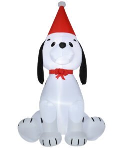 HOMCOM 6ft Inflatable Christmas Puppy Dog Wearing Santa Hat Lighted Outdoor Decoration Blow Up Decor for Holiday Indoor