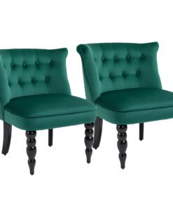 HOMCOM Velvet Accent Chair Set of 2, Button Tufted Wingback Chair with Rubber Wood Legs for Living Room, Bedroom, Dark Green