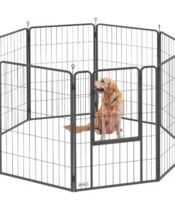 PawHut Eight-Panel Dog Playpen with Door, for Large Dogs, Indoors, Outdoors, 100cm Tall, Black