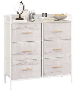 HOMCOM Rustic Chest of Six Fabric Drawers - Natural