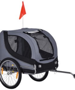 PawHut Steel Dog Bike Trailer Pet Cart Carrier for Bicycle Kit Water Resistant with Hitch Coupler Travel Grey and Black