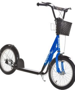 HOMCOM Kids Scooter, Kick Stunt Scooter with Adjustable Handlebar, Dual Brakes, Basket, Cupholder, Mudguard, 16" Inflatable Rubber Wheels, for 5-12 years, Blue