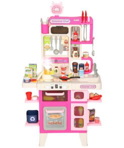 AIYAPLAY Pretend Play Kitchen Set with Realistic Lights & Sounds, 104PCS Toy Kitchen Accessories for Boys and Girls, Pink