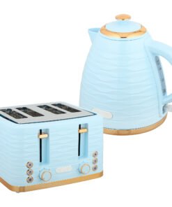 HOMCOM 3000W 1.7L Kettle & 4 Slice Toaster, Kettle and Toaster Set with 7 Browning Controls and Crumb Tray, Light Blue