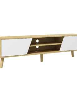 HOMCOM Scandinavian-Style TV Cabinet, with Storage - Wood-Effect/White